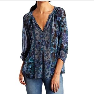 Joie 'Gloria' Silk Turquoise/Green Floral Blouse Sz M